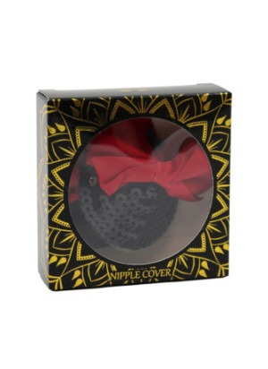 Paire de cache tétons adhésifs noir avec nœud papillon rouge - NP-1063